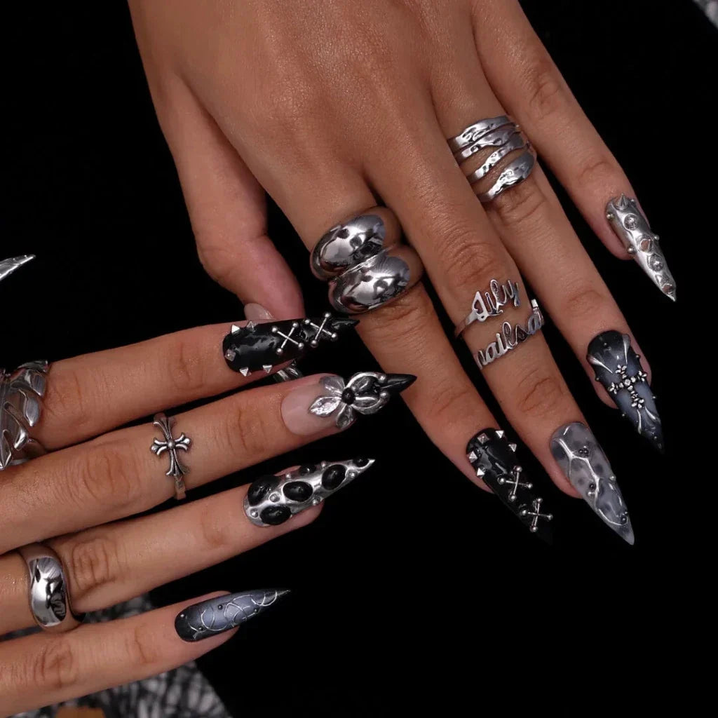 Dark Altar Silver Handmade Press On Nails