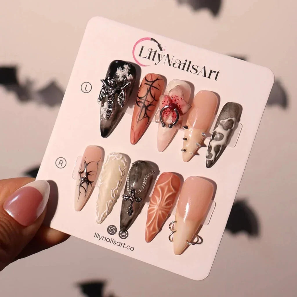Dark Angel Pink Gothic Handmade Press On Nails