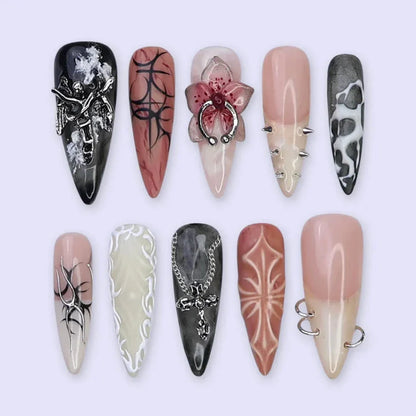 Dark Angel Pink Gothic Handmade Press On Nails