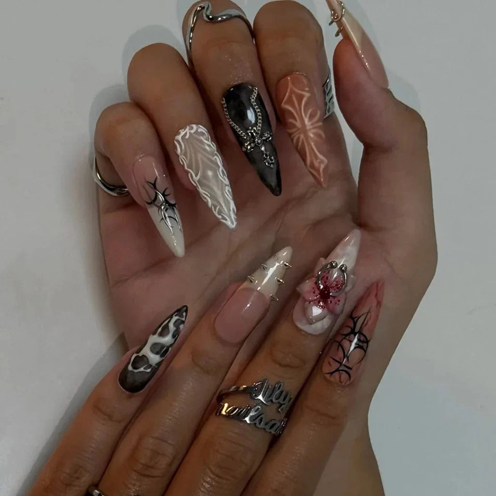 Dark Angel Pink Gothic Handmade Press On Nails