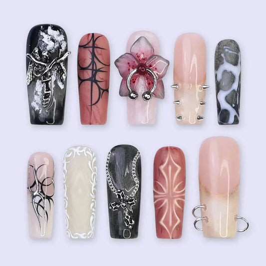 Dark Angel Floral Gothic Press On Nails