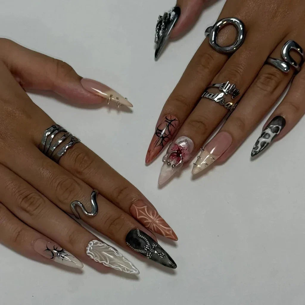 Dark Angel Pink Gothic Handmade Press On Nails