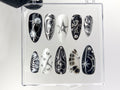 Elegant Gothic Press On Nails, 3D Designs with Cross, Star, Spiral Acrylic Nails