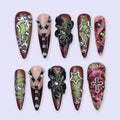 Dominion Red Floral Handmade Press On Nails