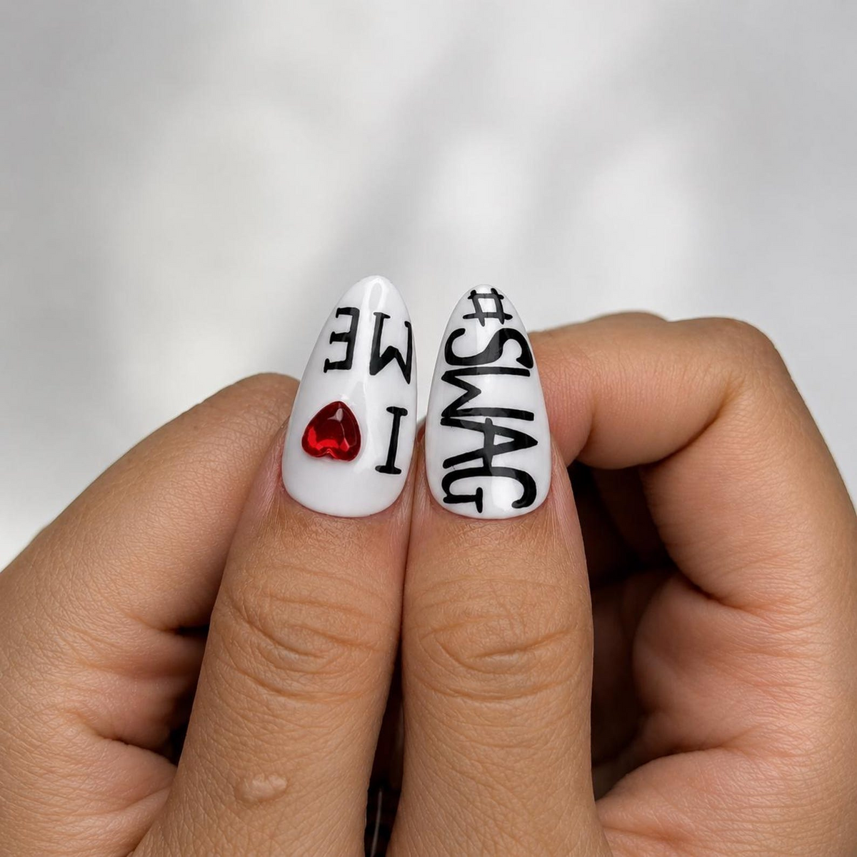 Y2K Graphic Press On Nails, Cherry Cross Letter Nail Set, Edgy Black White Statement