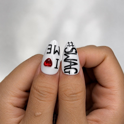 Y2K Graphic Press On Nails, Cherry Cross Letter Nail Set, Edgy Black White Statement