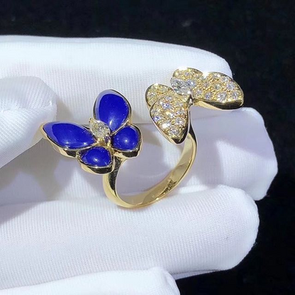 Two Butterfly Blue Agate Pavé Between the Finger Ring