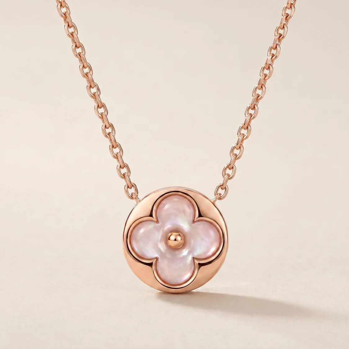 Rose Blossom Inlay Round Pendant Necklace