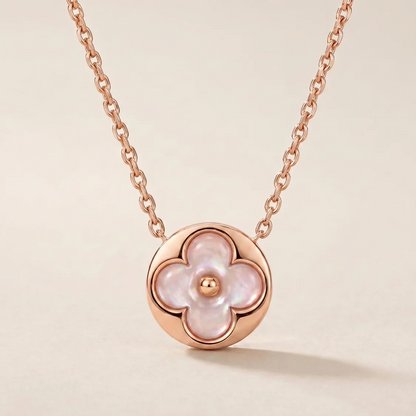 Rose Blossom Inlay Round Pendant Necklace