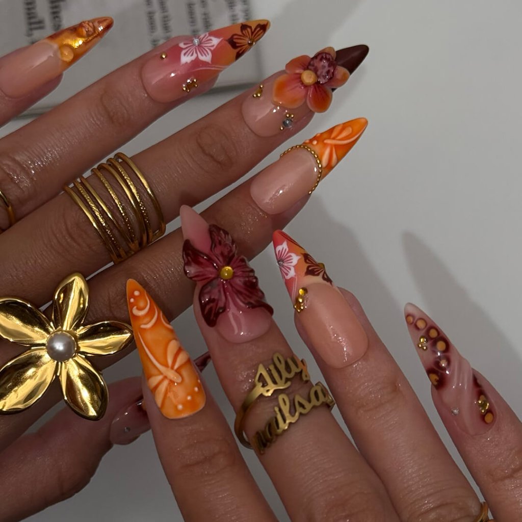 Dragonfly Orange Handmade Press On Nails