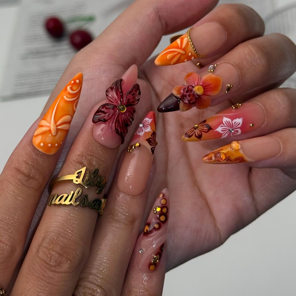 Dragonfly Orange Handmade Press On Nails