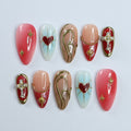 Elegance Red Blue Handmade Press On Nails