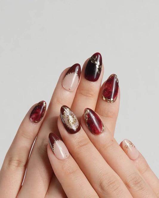 Gilded Merlot Reusable Press On Nails