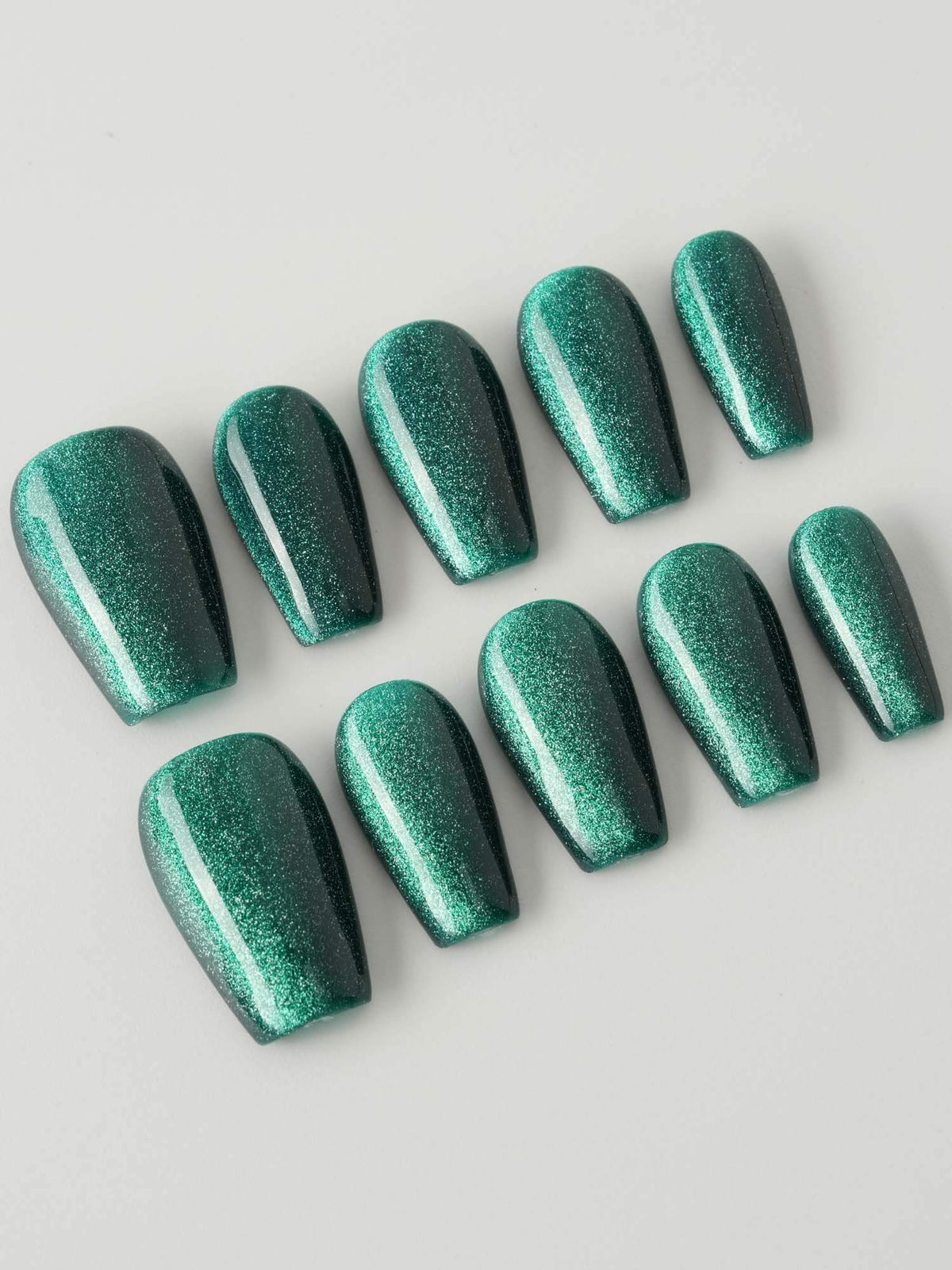 Emerald Green Cat Eye Reusable Press On Nails
