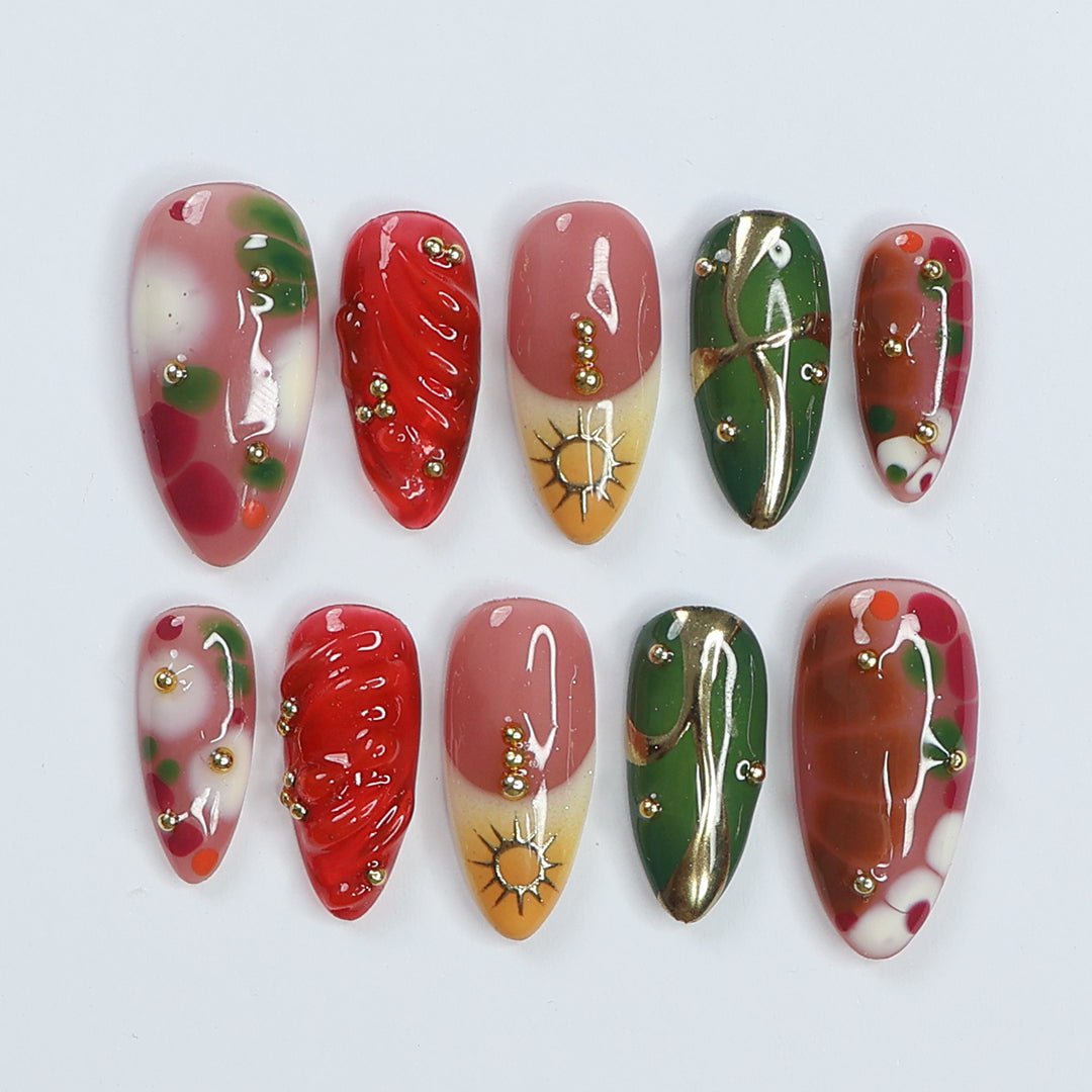Emerald Chrome Handmade Press On Nails