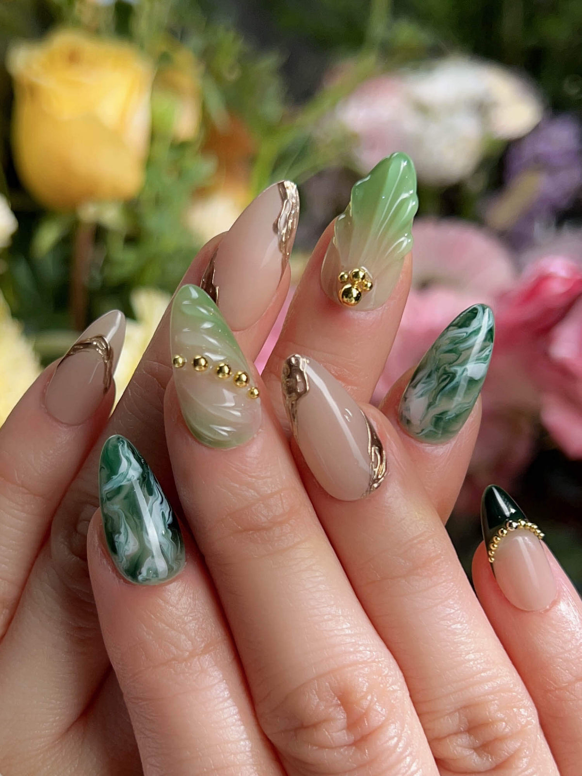 Emerald Jade Sutra Reusable Press On Nails