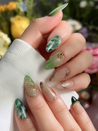 Emerald Jade Sutra Reusable Press On Nails