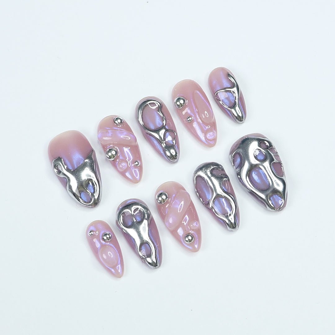 Enchanted Chrome Oasis Purple Silver Press On Nails