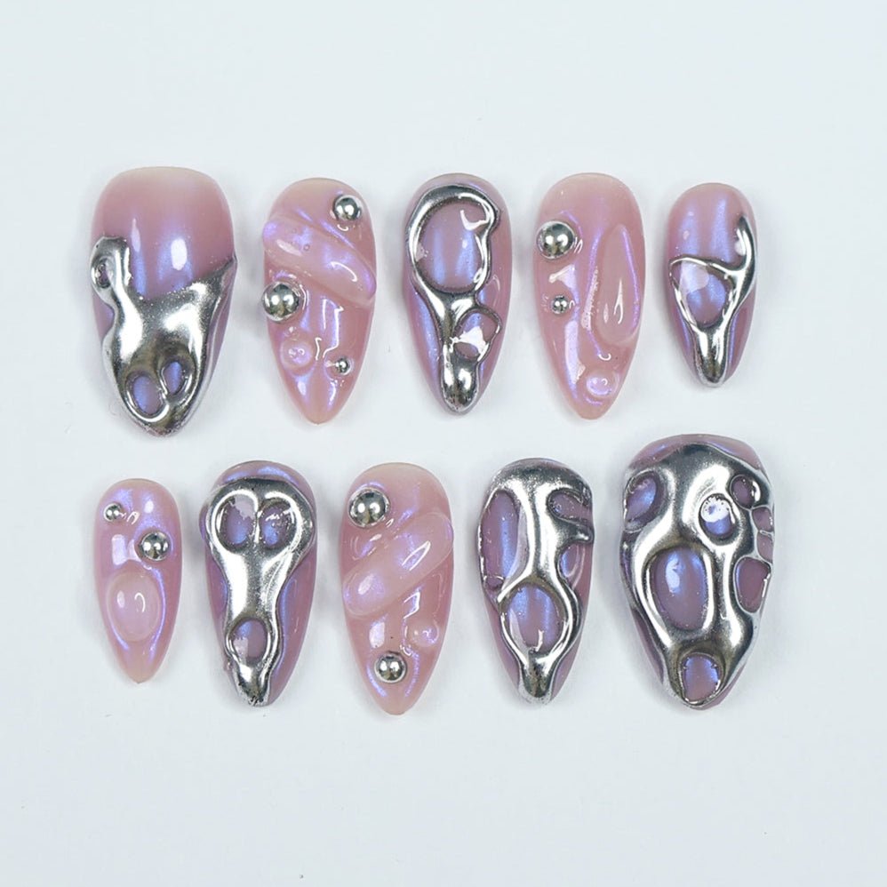 Enchanted Chrome Oasis Purple Silver Press On Nails