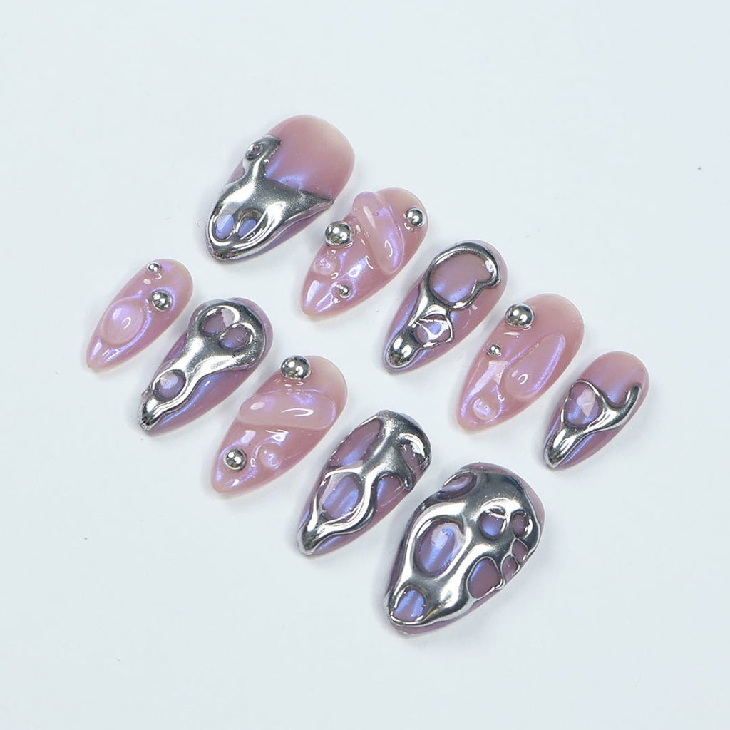 Enchanted Chrome Oasis Purple Silver Press On Nails