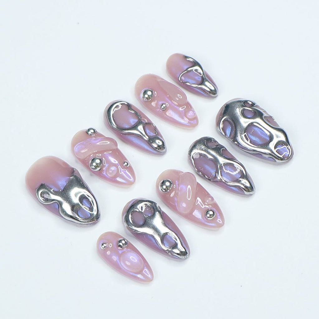 Enchanted Chrome Oasis Purple Silver Press On Nails