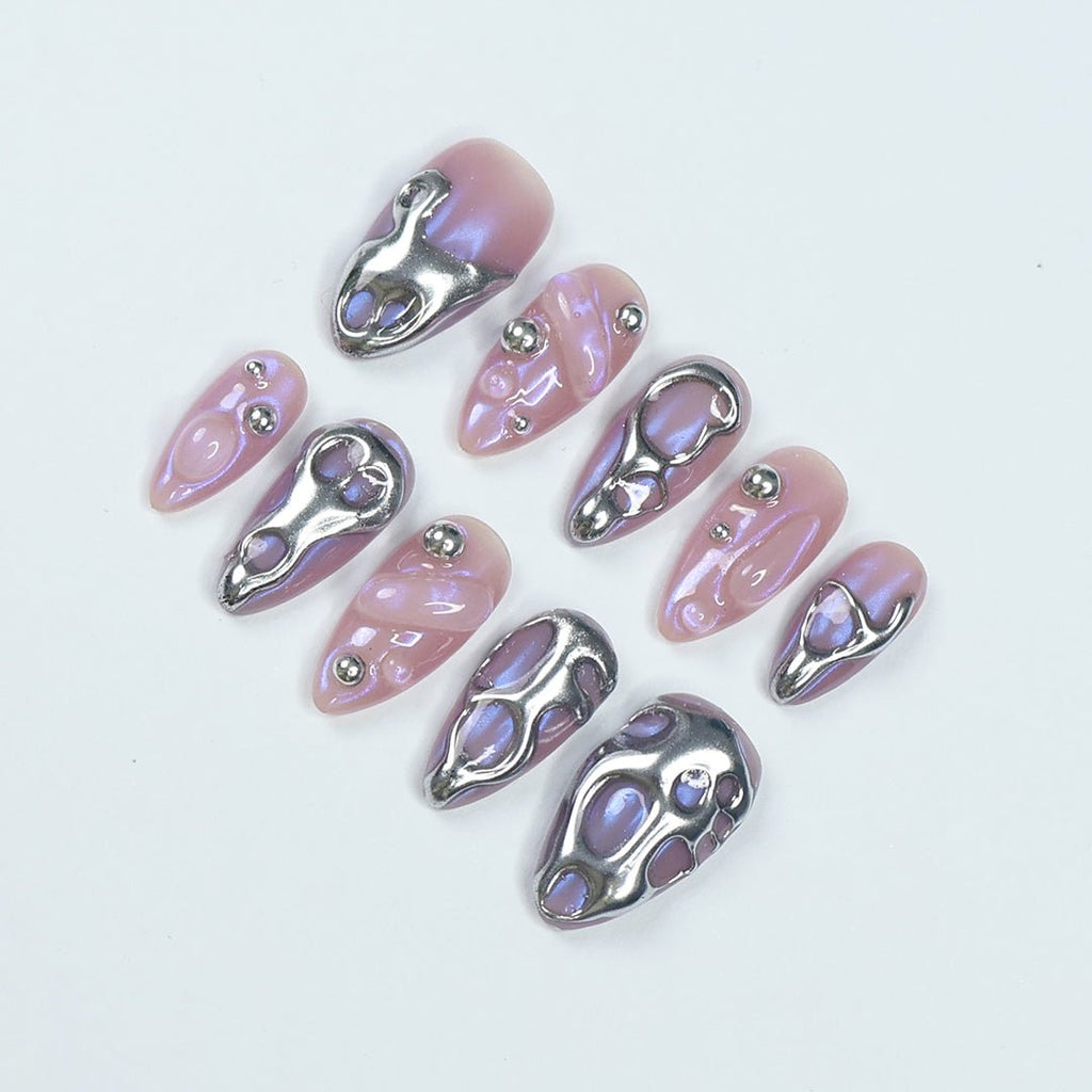 Enchanted Chrome Oasis Purple Silver Press On Nails