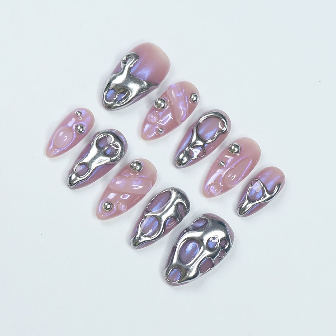Enchanted Chrome Oasis Purple Silver Press On Nails