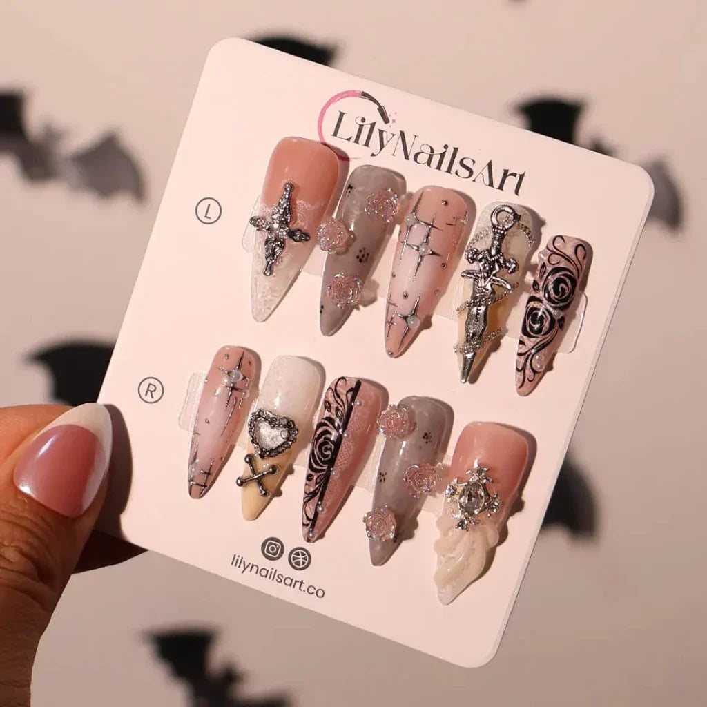 Eternal Rose Gothic Handmade Press On Nails