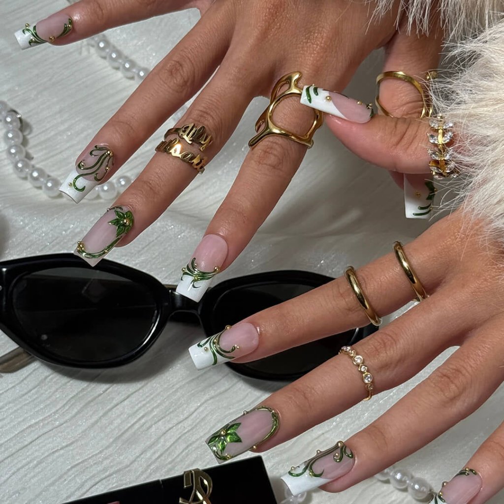 Evergleam Green Handmade Press On Nails