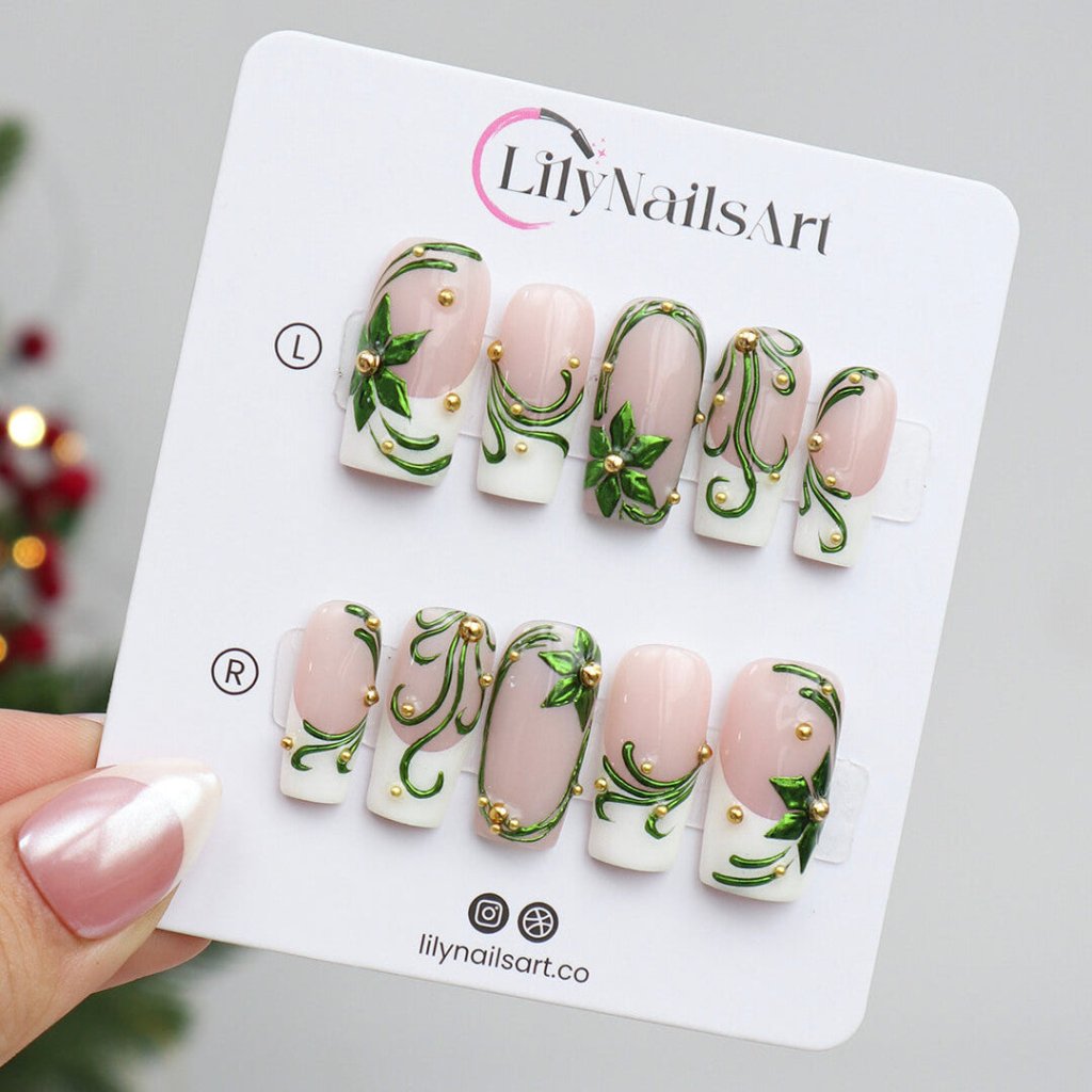 Evergleam Green Handmade Press On Nails