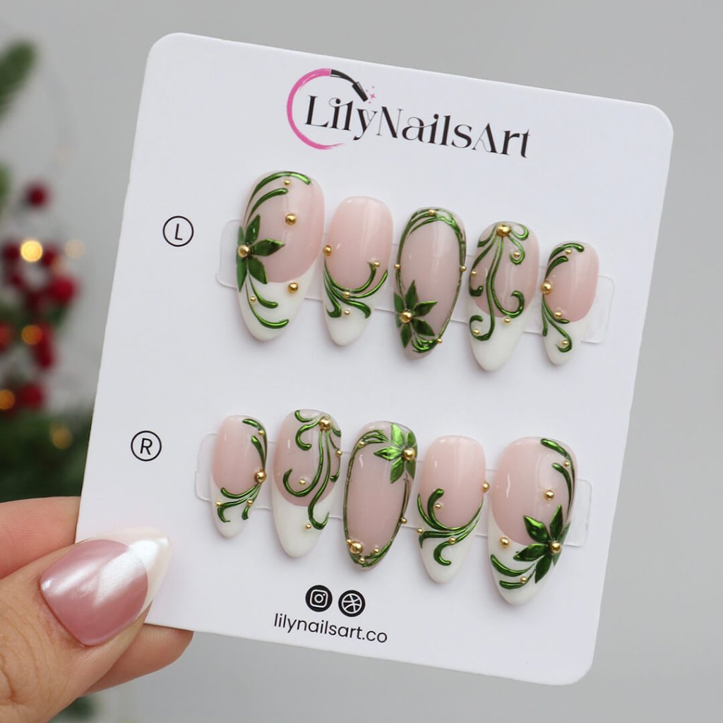 Evergleam Green Handmade Press On Nails