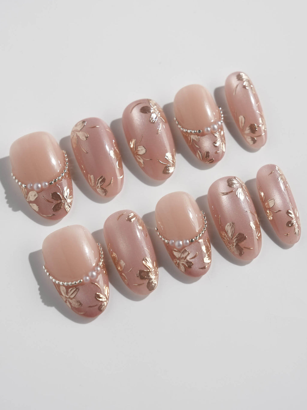 Falling Sakura Gold Reusable Press On Nails