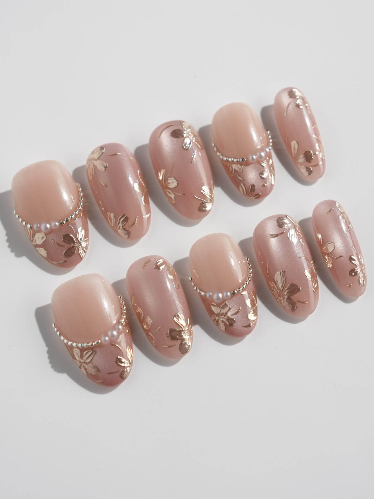 Falling Sakura Gold Reusable Press On Nails