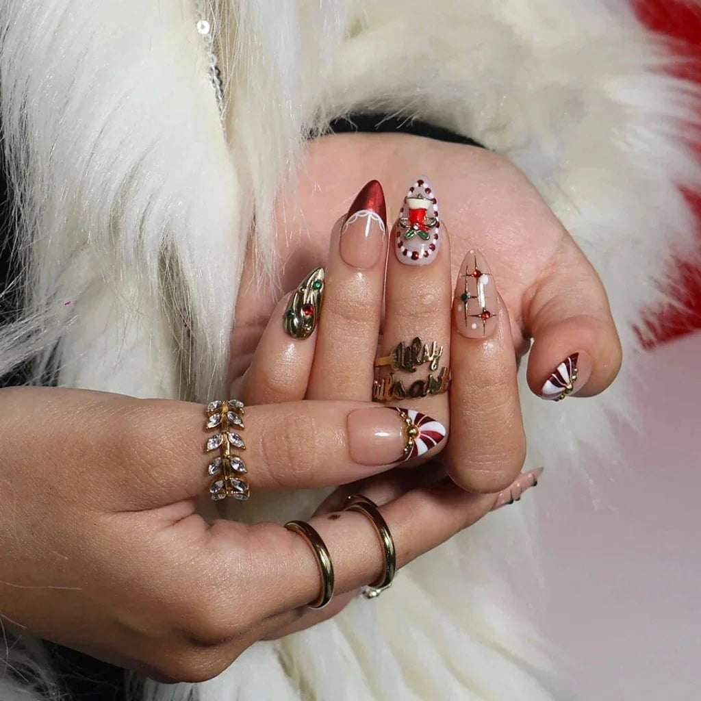Festive Red Handmade Reusable Press On Nails
