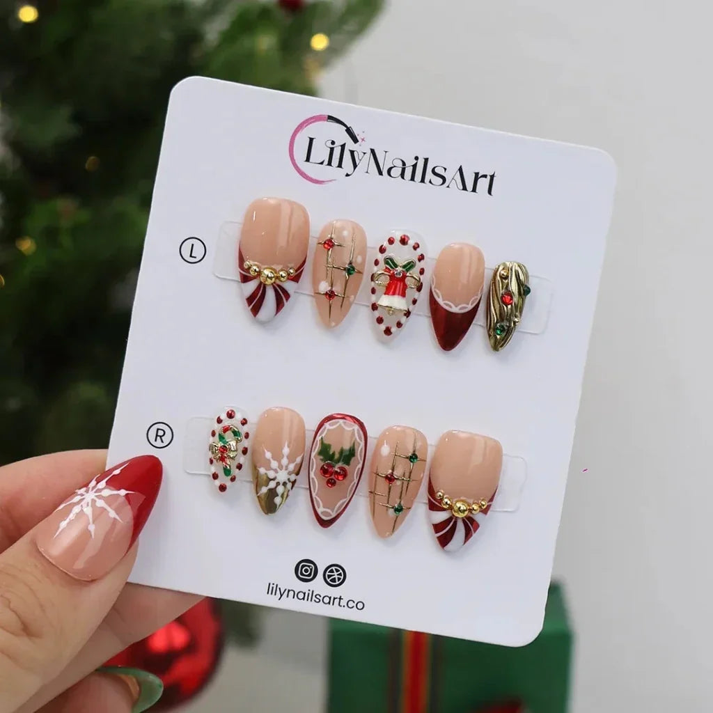 Festive Red Handmade Reusable Press On Nails