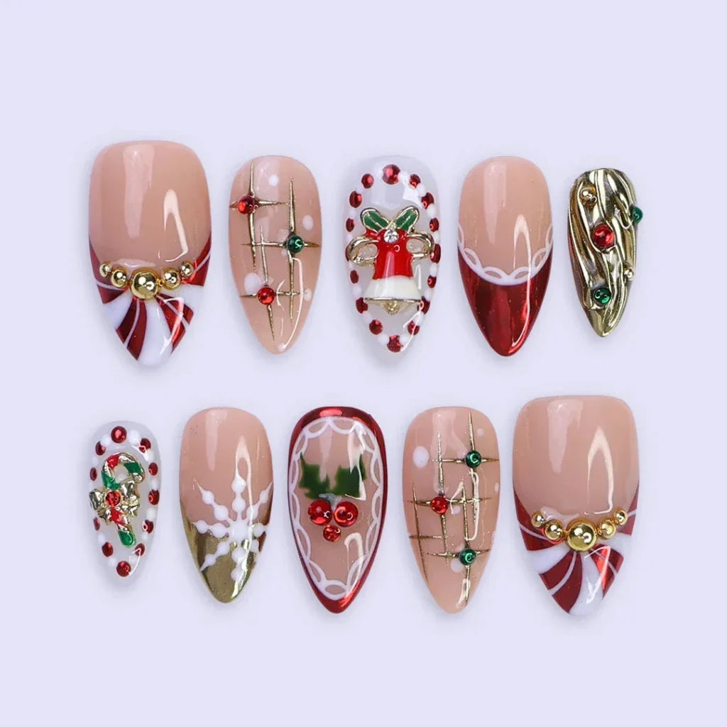 Festive Red Handmade Reusable Press On Nails