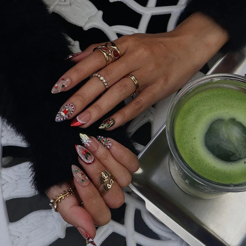 Festive Red Handmade Reusable Press On Nails