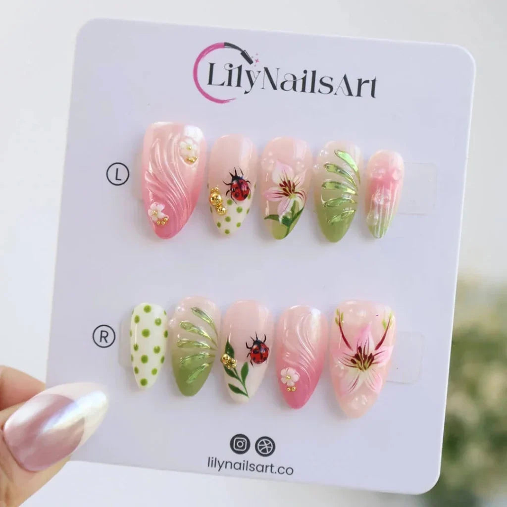 First Bloom Pink Floral Press On Nails