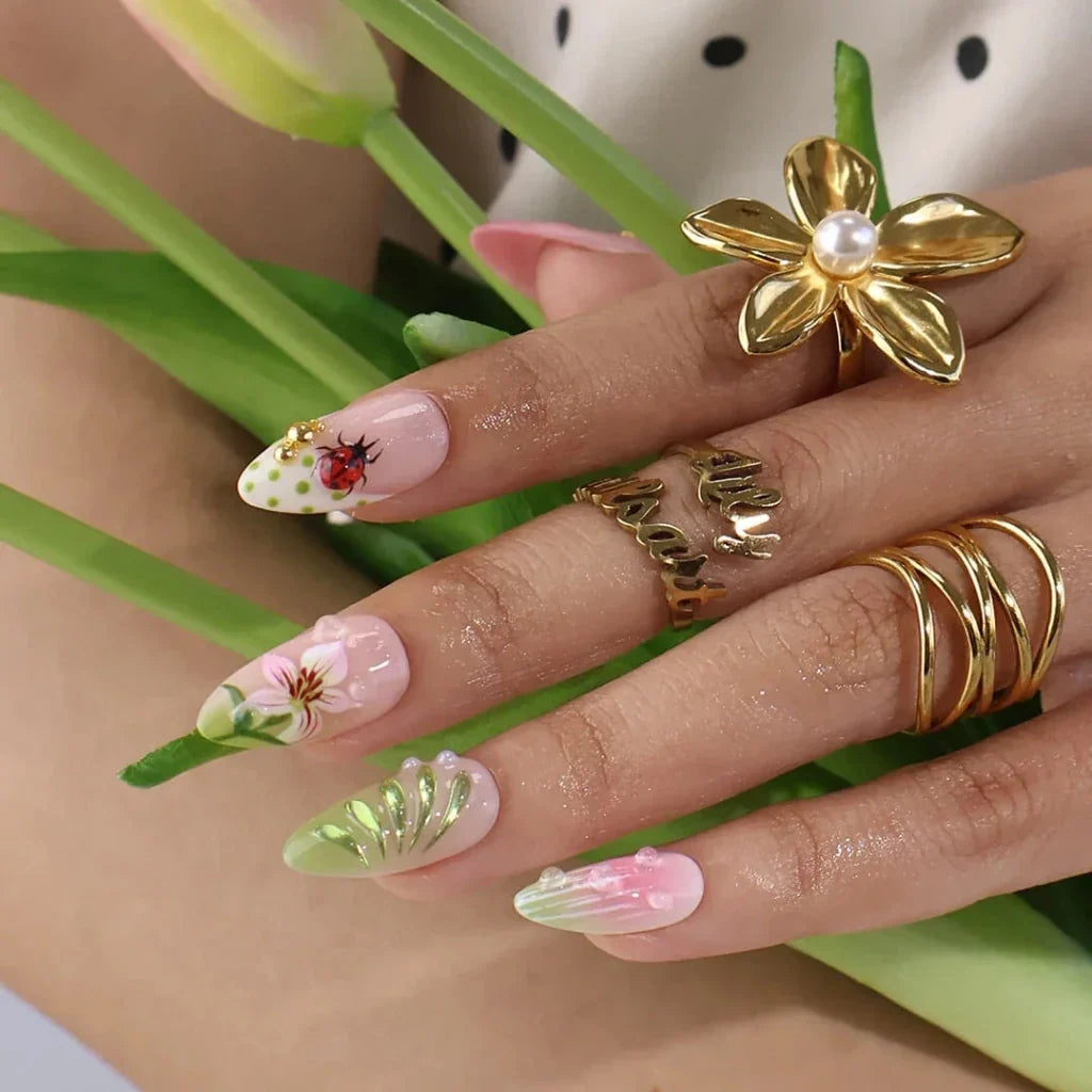First Bloom Pink Floral Press On Nails