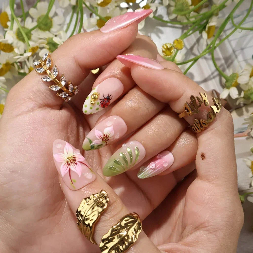 First Bloom Pink Floral Press On Nails