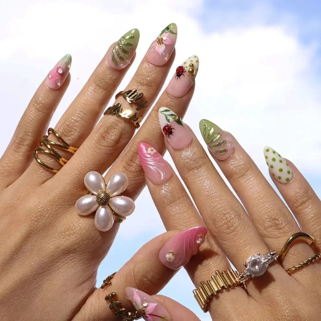 First Bloom Pink Floral Press On Nails