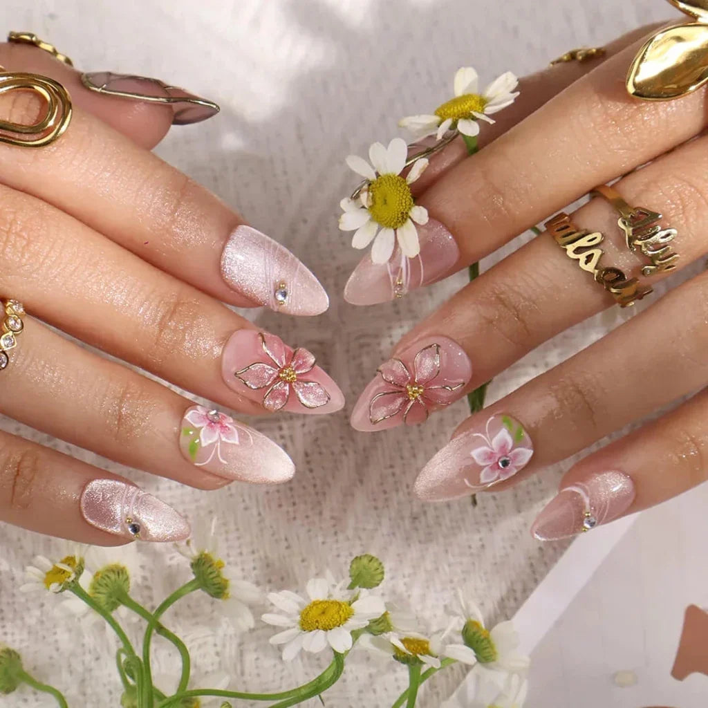 Floraison Rouge Pink Handmade Press On Nails