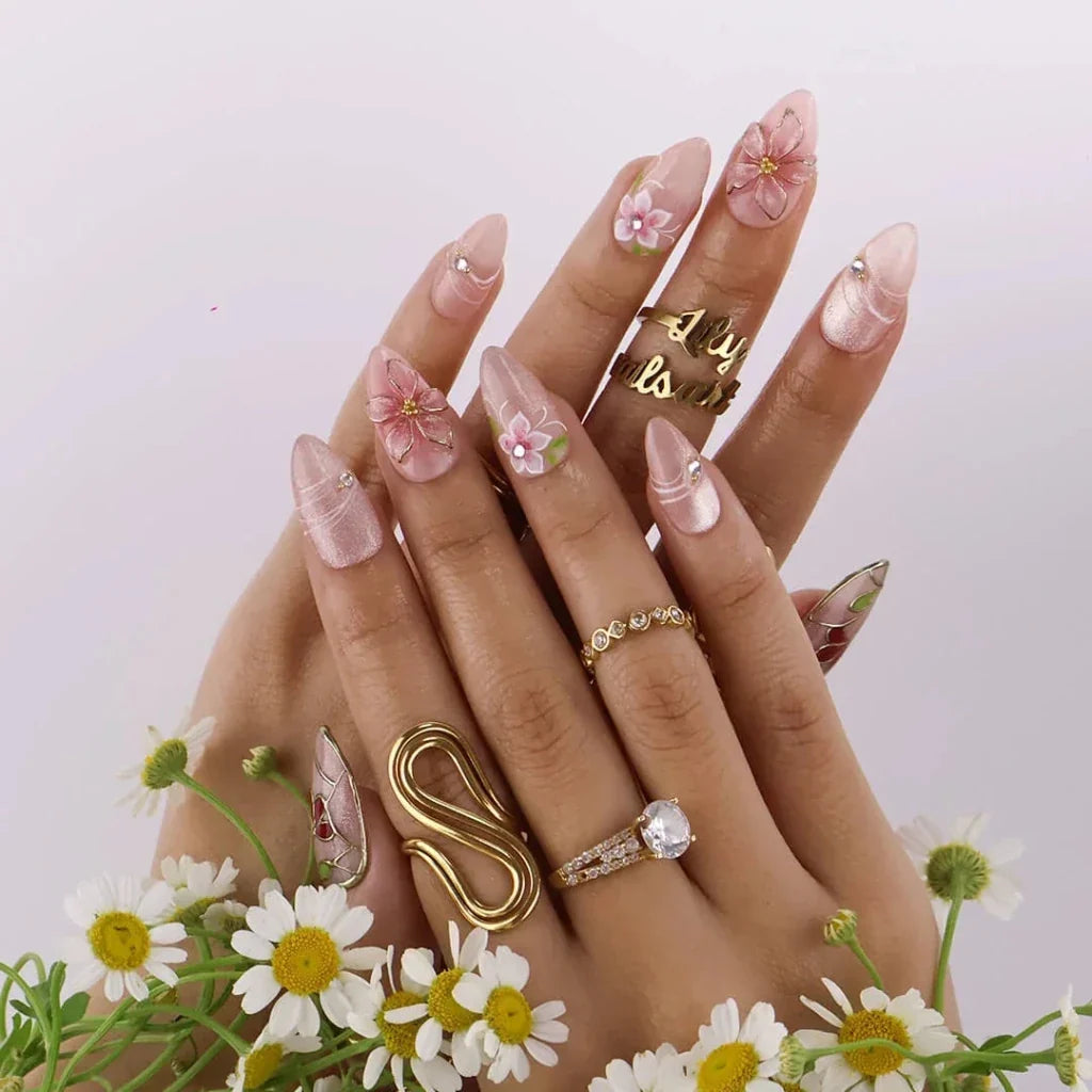 Floraison Rouge Pink Handmade Press On Nails