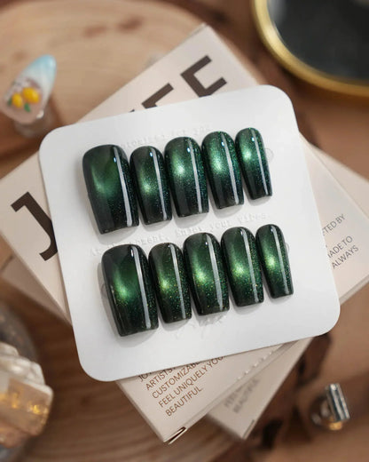 Forest Green Chase Reusable Press On Nails