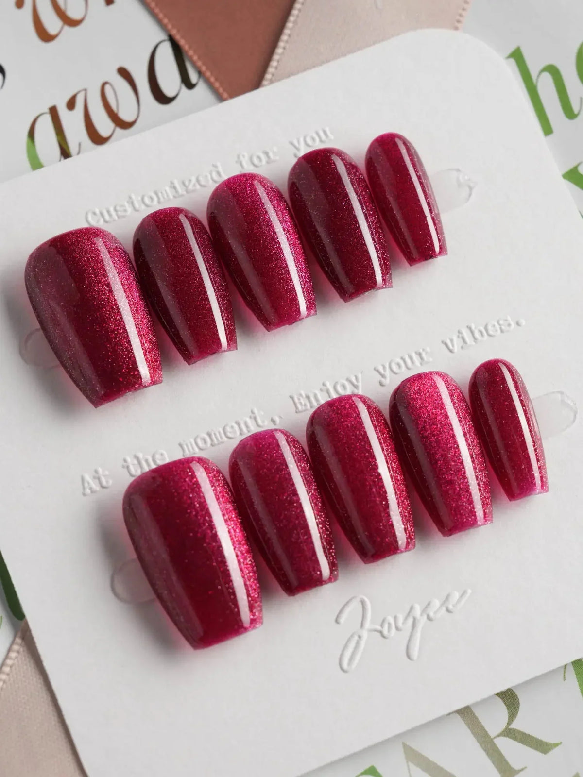 Fuchsia Cat Eye Reusable Press On Nails