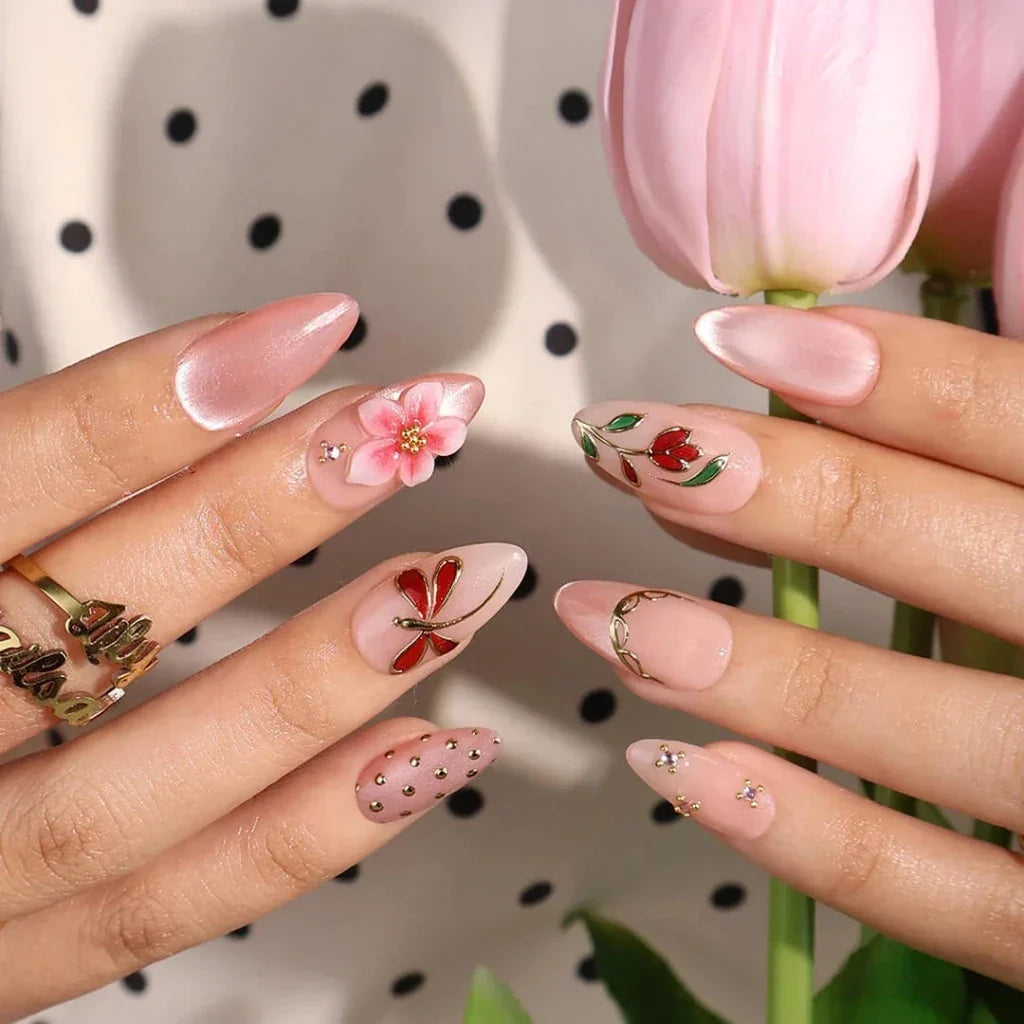 Garden Soirée Pink Handmade Press On Nails