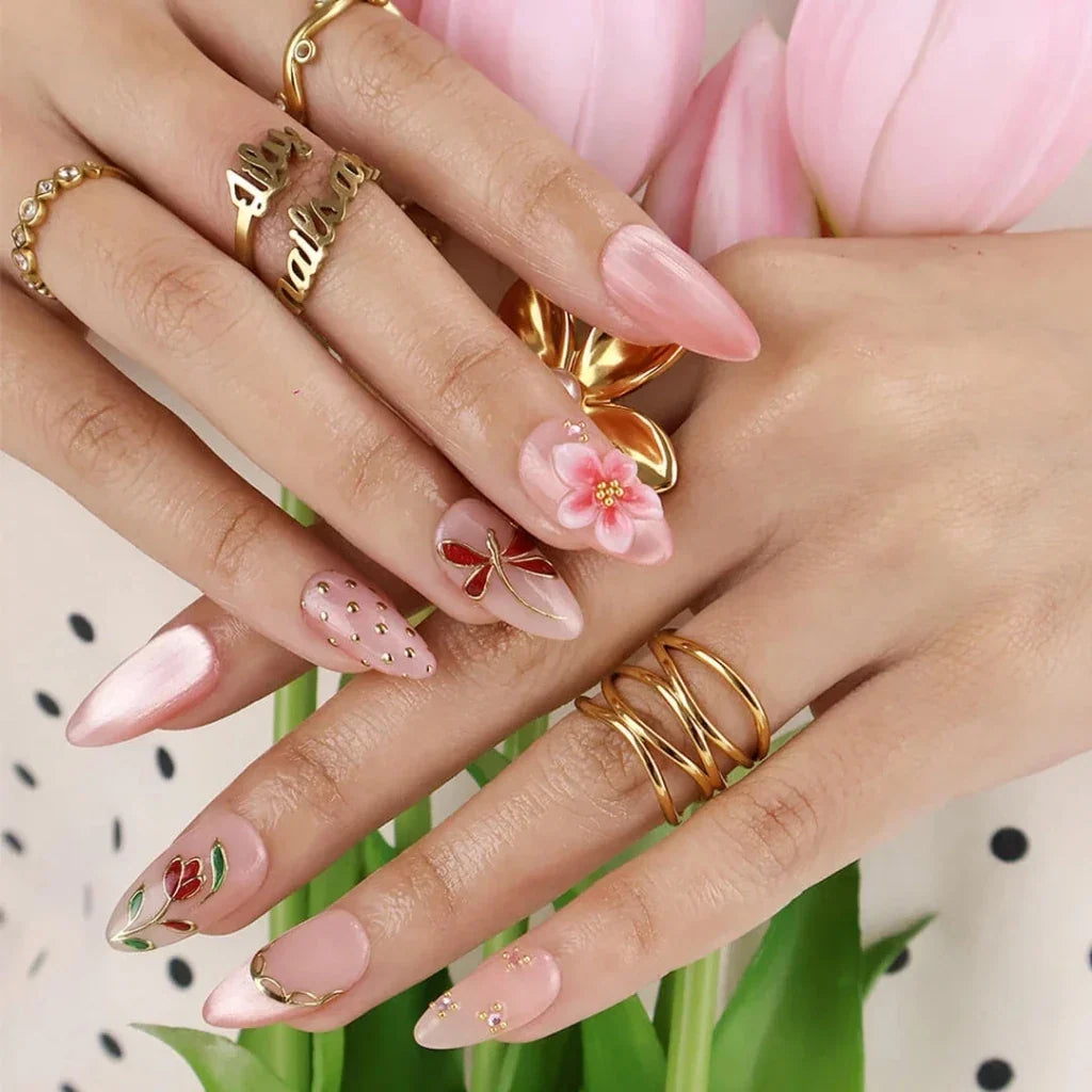 Garden Soirée Pink Handmade Press On Nails