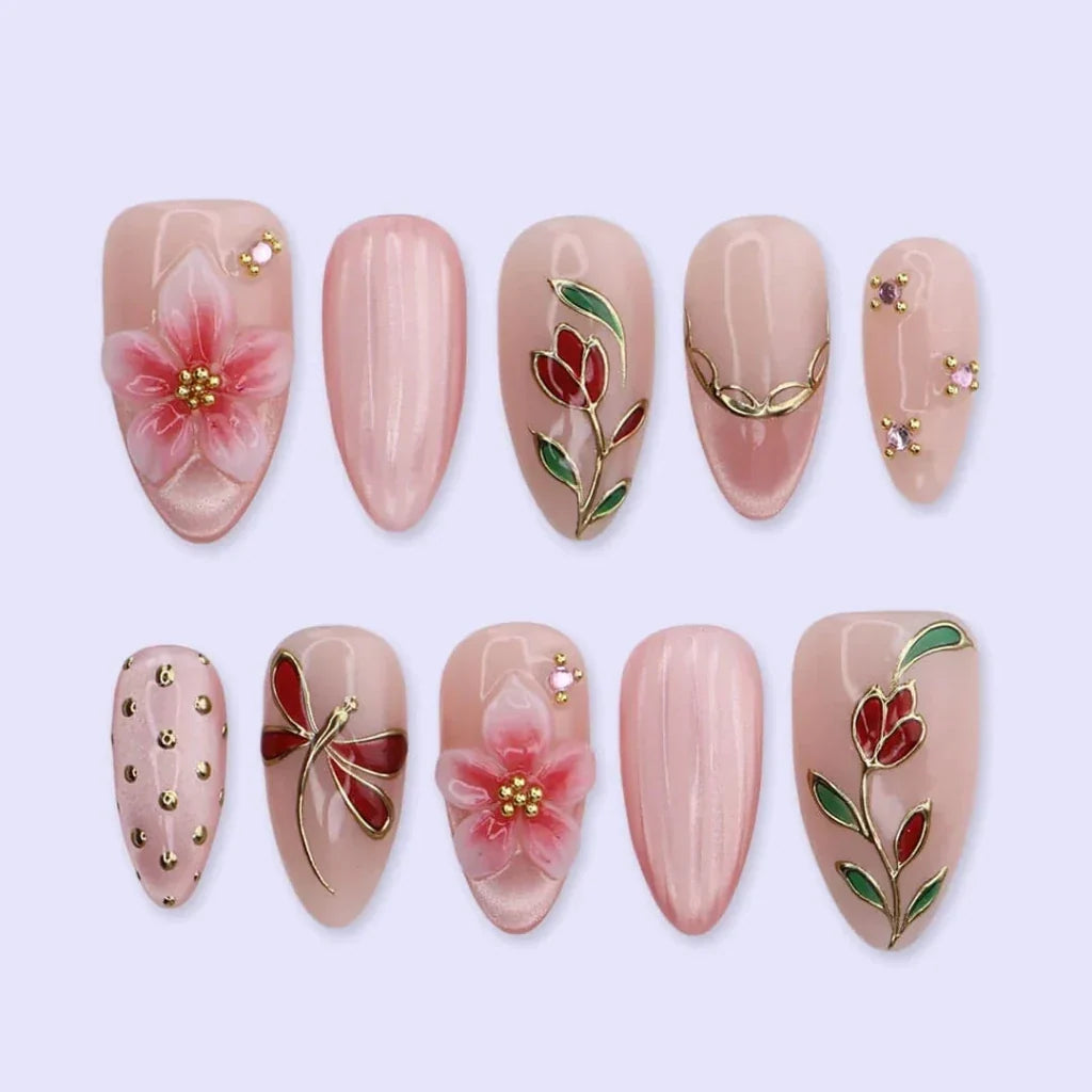 Garden Soirée Pink Handmade Press On Nails