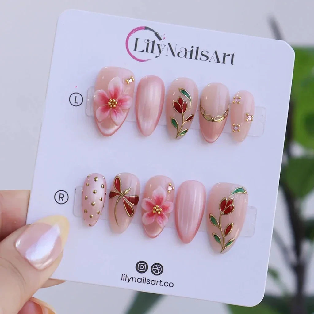Garden Soirée Pink Handmade Press On Nails