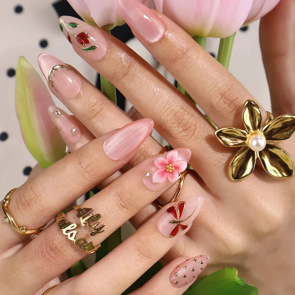 Garden Soirée Pink Handmade Press On Nails